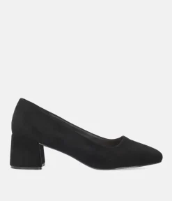 Chic Black Suede Low Block Heels