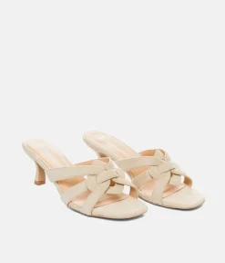 Chic Cream Suedette Heeled Mule Sandals