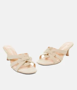 Chic Cream Suedette Heeled Mule Sandals