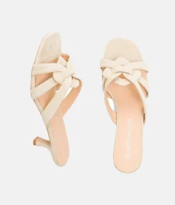 Chic Cream Suedette Heeled Mule Sandals
