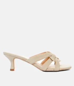 Chic Cream Suedette Heeled Mule Sandals