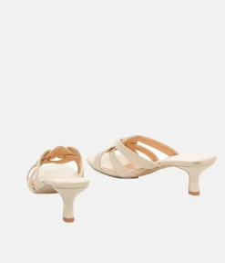 Chic Cream Suedette Heeled Mule Sandals