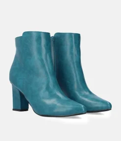 Chic Turquoise Block Heel Ankle Boots