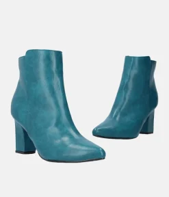 Chic Turquoise Block Heel Ankle Boots