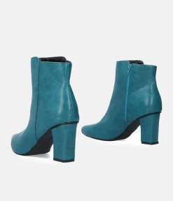 Chic Turquoise Block Heel Ankle Boots