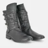 Cinderella Shoes Black Leather Buckle Midi Boots