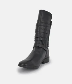 Cinderella Shoes Black Leather Buckle Midi Boots