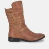 Cinderella Shoes Brown Leather Buckle Midi Boots