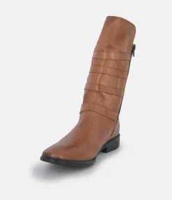 Cinderella Shoes Brown Leather Buckle Midi Boots