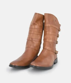 Cinderella Shoes Brown Leather Buckle Midi Boots