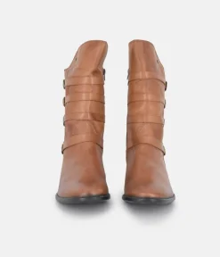 Cinderella Shoes Brown Leather Buckle Midi Boots