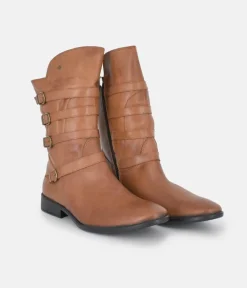 Cinderella Shoes Brown Leather Buckle Midi Boots