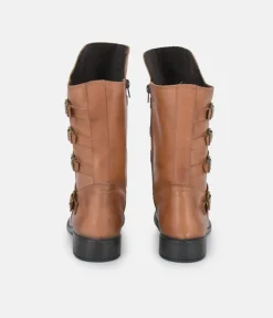 Cinderella Shoes Brown Leather Buckle Midi Boots