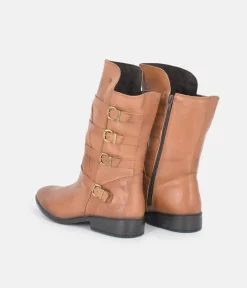 Cinderella Shoes Brown Leather Buckle Midi Boots