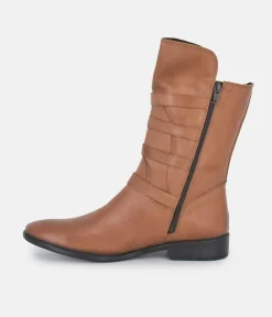 Cinderella Shoes Brown Leather Buckle Midi Boots