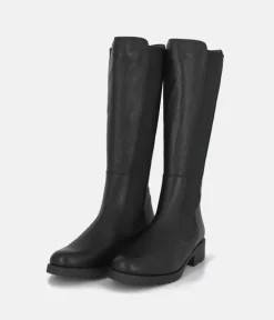 Cinderella Shoes Versatile Black Leather Long Boots