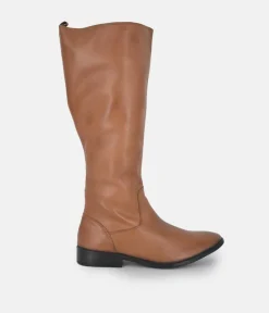 Cinderella Shoes Versatile Long Brown Leather Boots