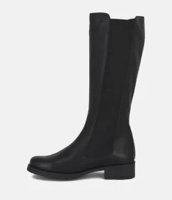 Cinderella Shoes Versatile Black Leather Long Boots