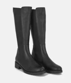 Cinderella Shoes Versatile Black Leather Long Boots