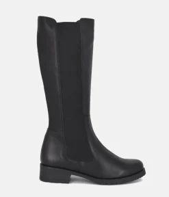 Cinderella Shoes Versatile Black Leather Long Boots