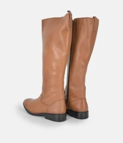 Cinderella Shoes Versatile Long Brown Leather Boots