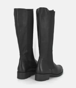 Cinderella Shoes Versatile Black Leather Long Boots