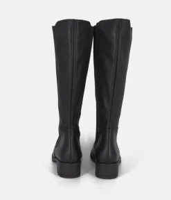 Cinderella Shoes Versatile Black Leather Long Boots
