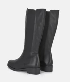 Cinderella Shoes Versatile Black Leather Long Boots