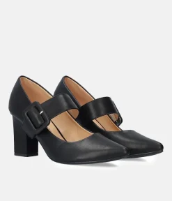 Classic Black Mary Jane Style Block Heels
