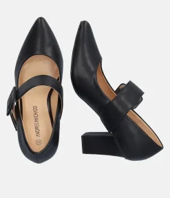 Classic Black Mary Jane Style Block Heels