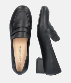 Classic Black Penny Loafer Block Heels
