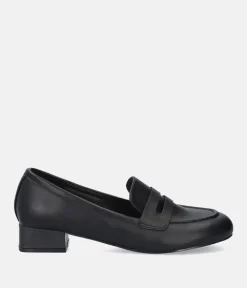 Classic Black Penny Loafer Block Heels