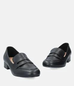 Classic Black Penny Loafer Block Heels
