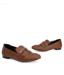 Classic Brown Faux Leather Fringe Loafer