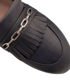 Classic Navy Faux Leather Fringe Loafer