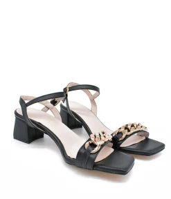 Classy Black Block Heel Chain Sandals