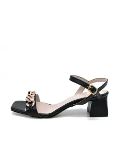 Classy Black Block Heel Chain Sandals