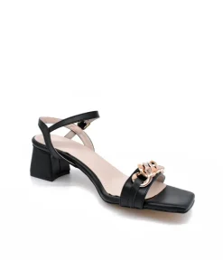 Classy Black Block Heel Chain Sandals