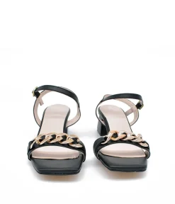Classy Black Block Heel Chain Sandals
