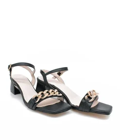 Classy Black Block Heel Chain Sandals