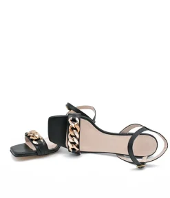 Classy Black Block Heel Chain Sandals