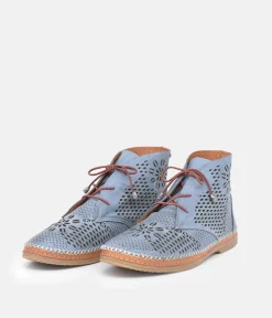 Comfortable Blue Leather Booties