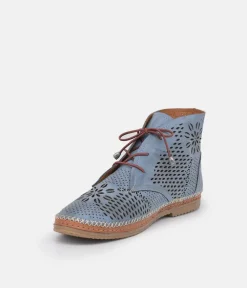 Comfortable Blue Leather Booties