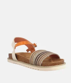 Comfortable Cork Stripe Ankle Strap Sandals