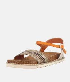 Comfortable Cork Stripe Ankle Strap Sandals