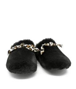 Cosy Black & Leopard Slippers