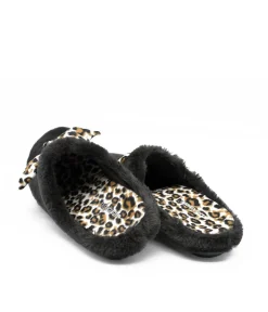 Cosy Black & Leopard Slippers