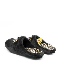 Cosy Black & Leopard Slippers