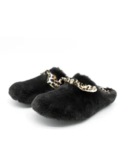 Cosy Black & Leopard Slippers
