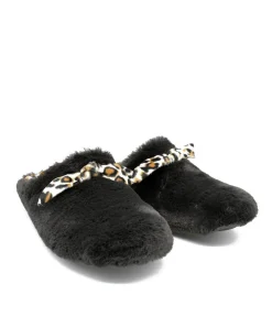 Cosy Black & Leopard Slippers